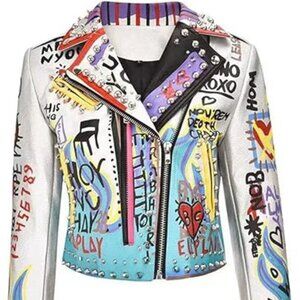 Azalea Wang Studded Women's Biker Jacket Sliver Size L